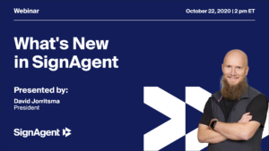 Banner image for the "What's new in SignAgent" webinar