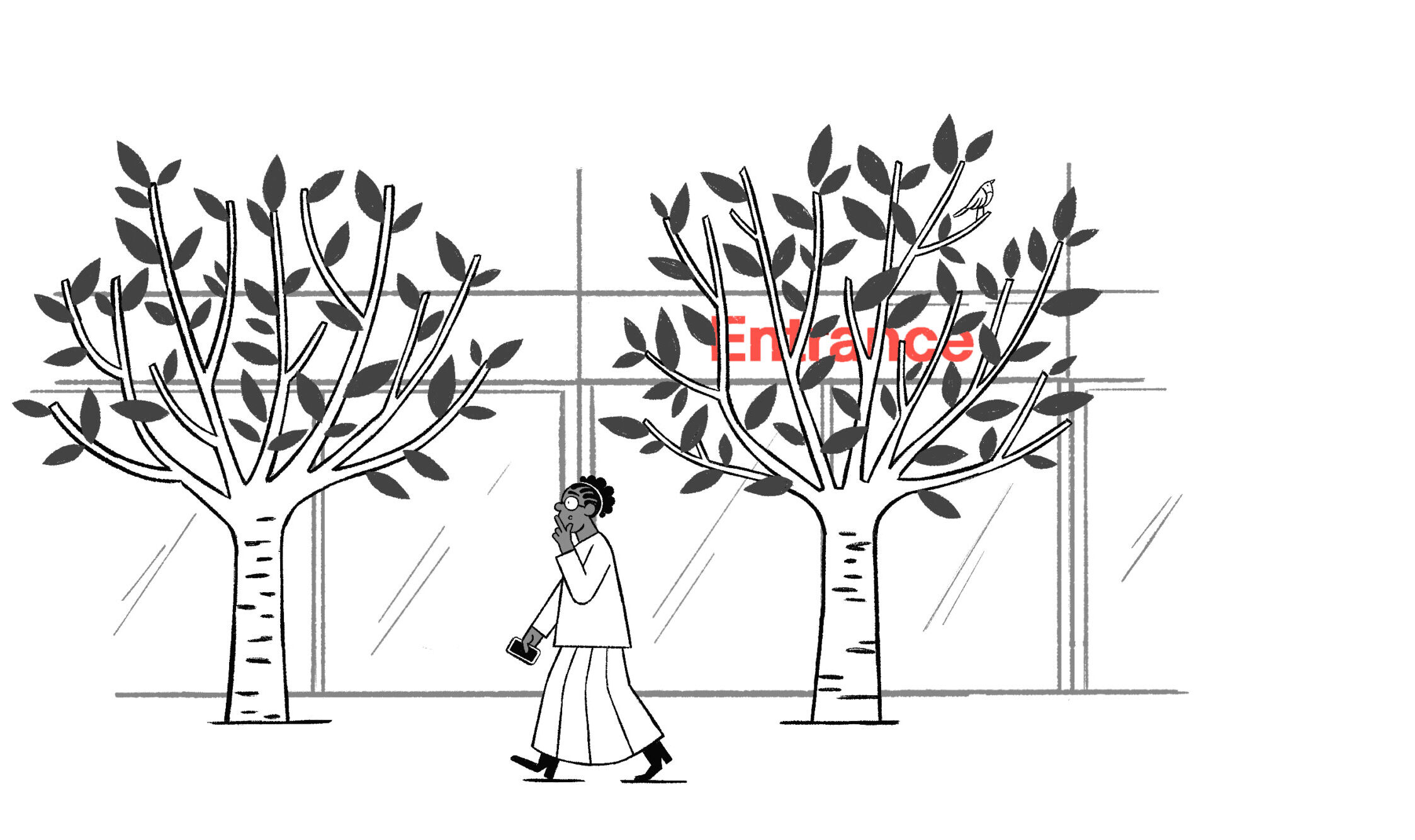 Person passing by a hidden sign